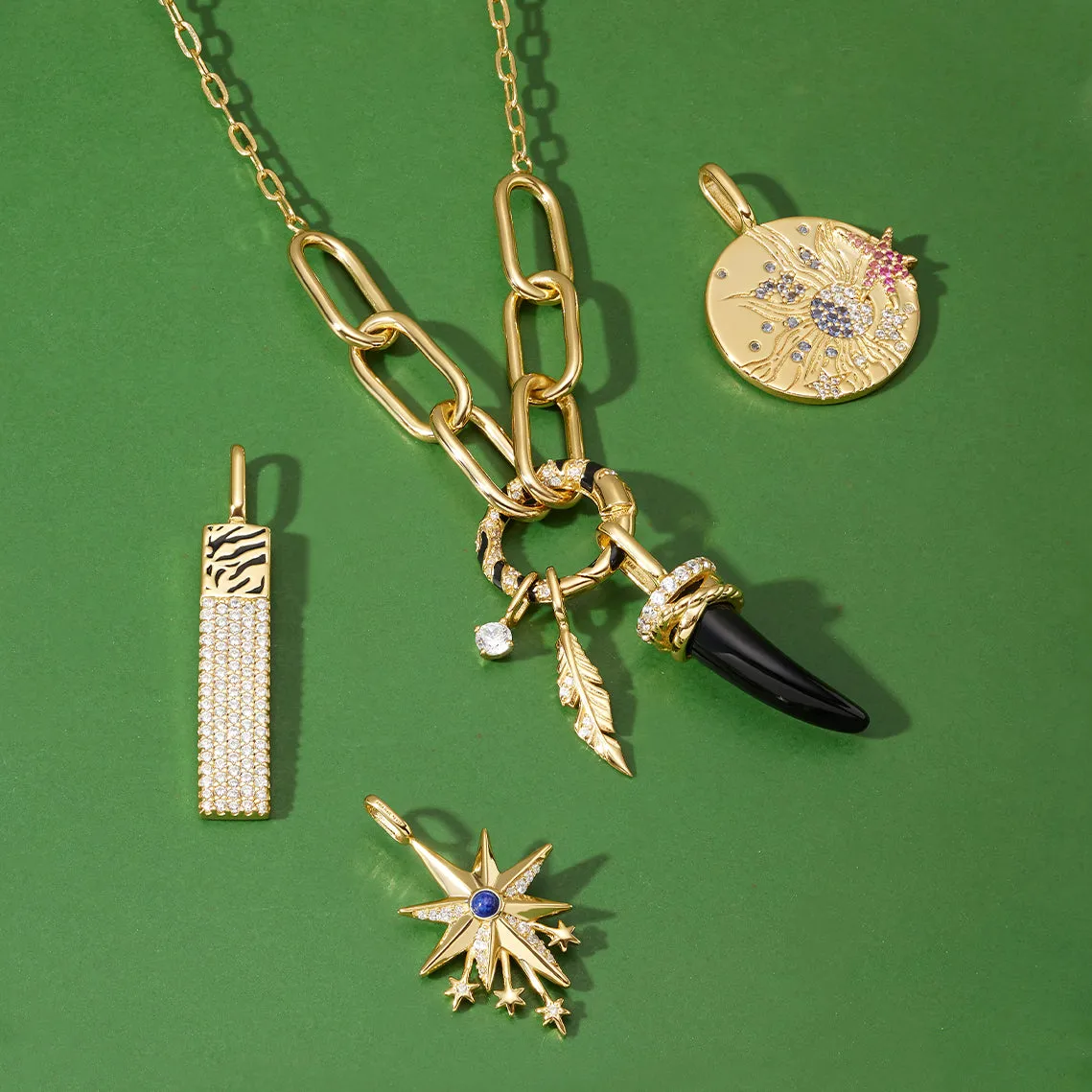 Gold Tiger Chain Charm Connector Necklace