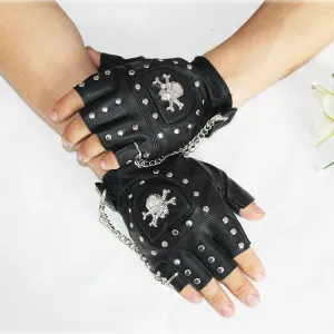 Pu leather gloves punk hip-hop rivet half finger leather gloves-Leather Gloves for Mens -  luxury leather gloves-Leather Gloves for Mens Black Leather Touch Screen Gloves  dents gloves  formal leather gloves  luxury leather gloves