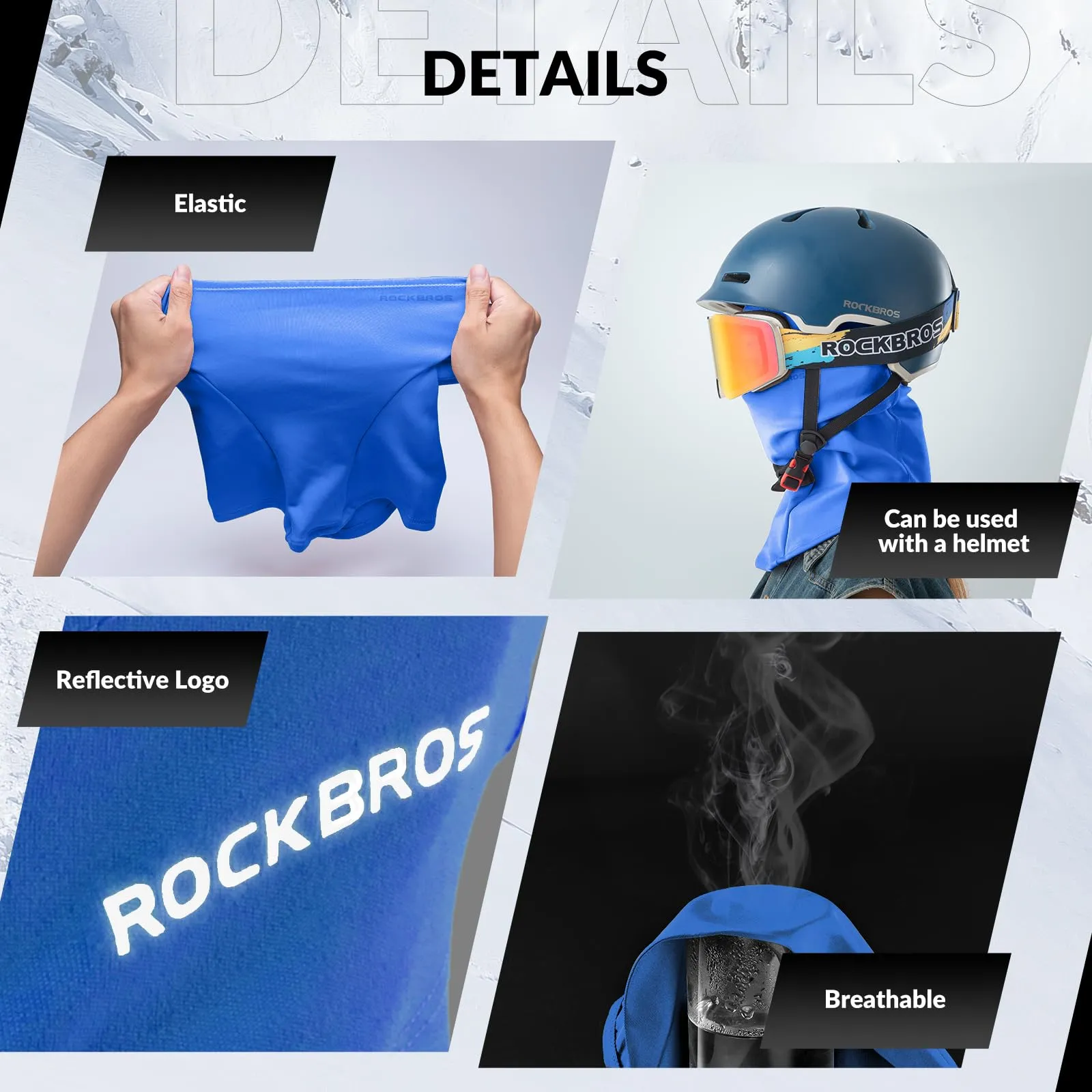 ROCKBROS Winter Cycling Mask Fleece Warm Windproof Balaclava Ski Mask