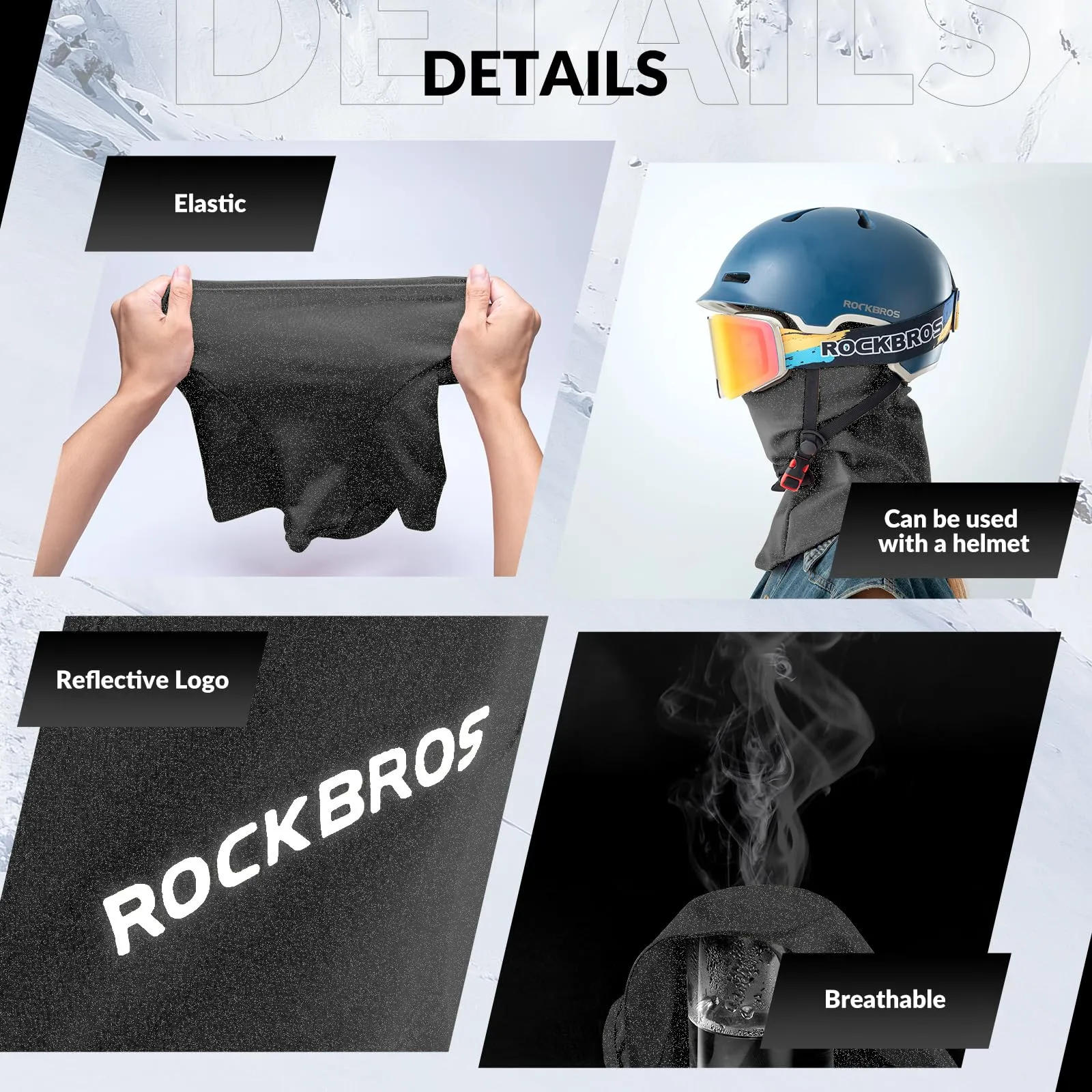 ROCKBROS Winter Cycling Mask Fleece Warm Windproof Balaclava Ski Mask