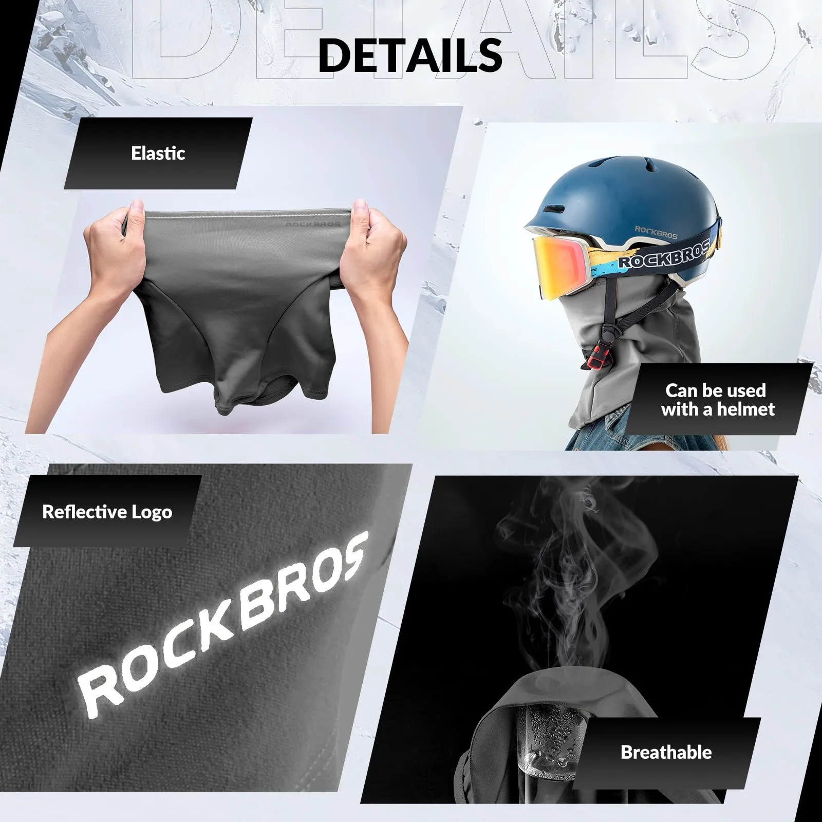 ROCKBROS Winter Cycling Mask Fleece Warm Windproof Balaclava Ski Mask