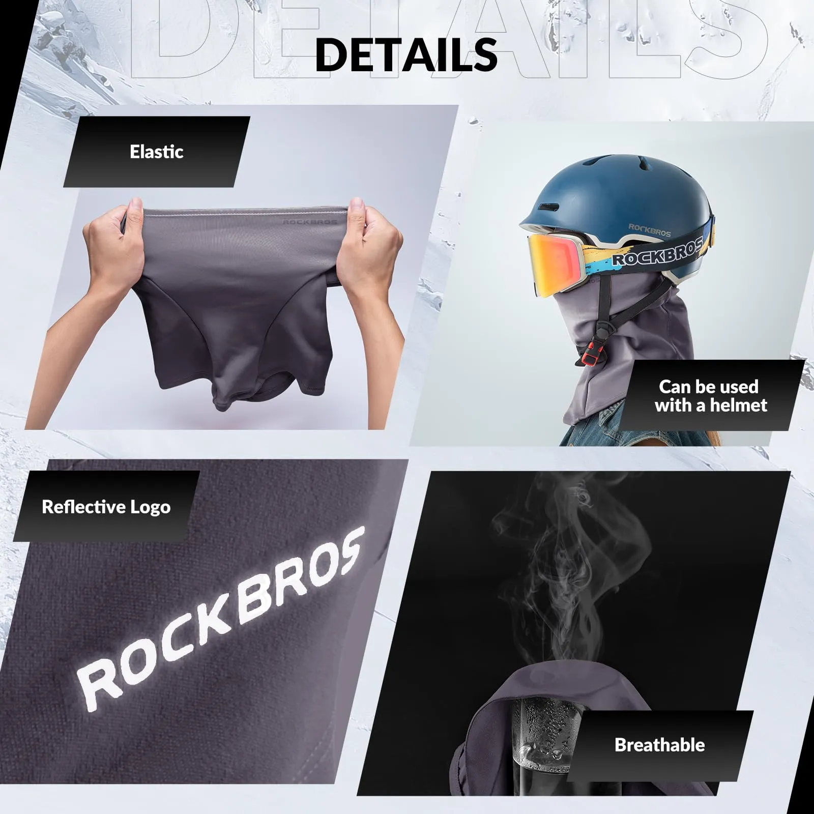 ROCKBROS Winter Cycling Mask Fleece Warm Windproof Balaclava Ski Mask