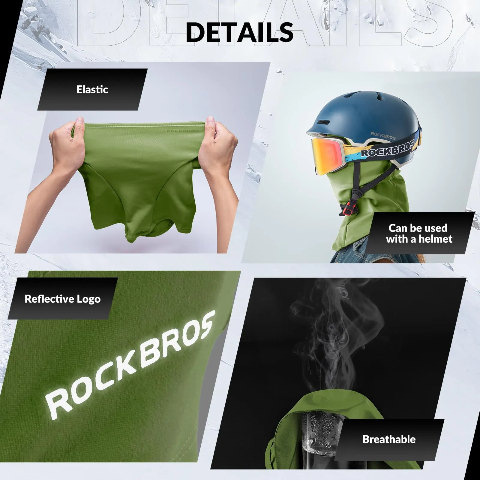 ROCKBROS Winter Cycling Mask Fleece Warm Windproof Balaclava Ski Mask