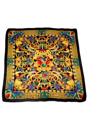 Vintage Valentino Colorful Jewels & Frog Print Silk Scarf